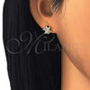 Arete Dormilona 02.156.0307 Oro Laminado, Diseño de Estrella y Corona, con Blanca Micro Pave, Pulido, Tono Dorado