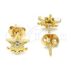 Arete Dormilona 02.156.0307 Oro Laminado, Diseño de Estrella y Corona, con Blanca Micro Pave, Pulido, Tono Dorado