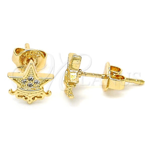 Arete Dormilona 02.156.0307 Oro Laminado, Diseño de Estrella y Corona, con Blanca Micro Pave, Pulido, Tono Dorado