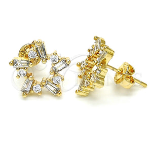 Arete Dormilona 02.156.0308 Oro Laminado, Diseño de Baguette, con Blanca Zirconia Cubica, Pulido, Tono Dorado