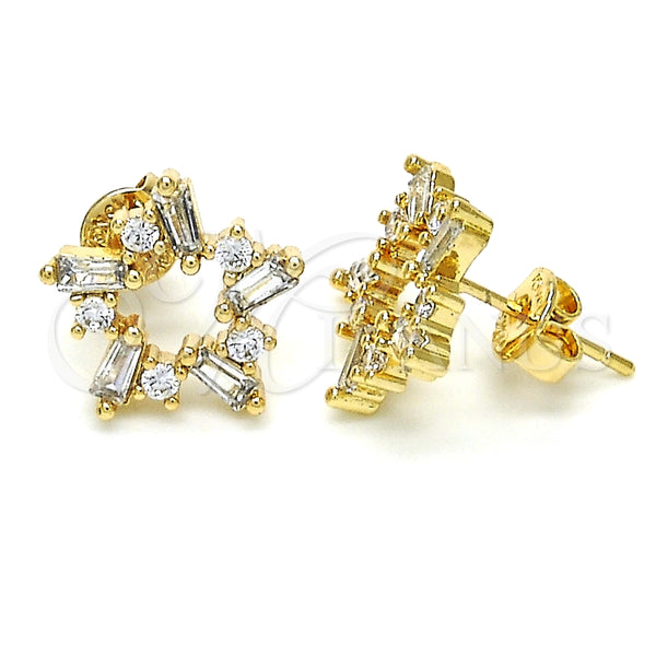 Arete Dormilona 02.156.0308 Oro Laminado, Diseño de Baguette, con Blanca Zirconia Cubica, Pulido, Tono Dorado