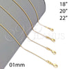 Gargantilla Basica 04.32.0014.22 Oro Laminado, Diseño de Bola, Pulido, Tono Dorado (01 MM Thickness, 22 Inches Length)