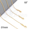 Gargantilla Basica 04.32.0015.18 Oro Laminado, Diseño de Figaro, Pulido, Tono Dorado (01 MM Thickness, 18 Inches Length)