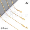 Gargantilla Basica 04.32.0015.22 Oro Laminado, Diseño de Figaro, Pulido, Tono Dorado (01 MM Thickness, 22 Inches Length)