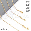 Gargantilla Basica 04.32.0015.22 Oro Laminado, Diseño de Figaro, Pulido, Tono Dorado (01 MM Thickness, 22 Inches Length)