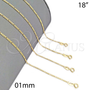 Gargantilla Basica 04.32.0016.18 Oro Laminado, Diseño de Figaro, Pulido, Tono Dorado (01 MM Thickness, 18 Inches Length)