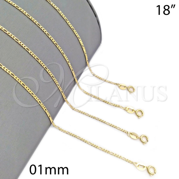 Gargantilla Basica 04.32.0016.18 Oro Laminado, Diseño de Figaro, Pulido, Tono Dorado (01 MM Thickness, 18 Inches Length)