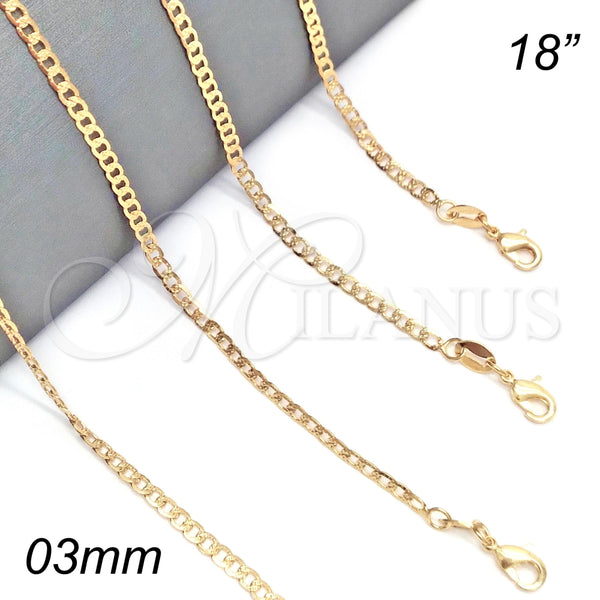 Gargantilla Basica 04.32.0018.18 Oro Laminado, Diseño de Cubana Pave, Pulido, Tono Dorado (03 MM Thickness, 18 Inches Length)