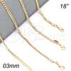 Gargantilla Basica 04.32.0018.18 Oro Laminado, Diseño de Cubana Pave, Pulido, Tono Dorado (03 MM Thickness, 18 Inches Length)