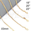 Gargantilla Basica 04.32.0018.20 Oro Laminado, Diseño de Cubana Pave, Pulido, Tono Dorado (03 MM Thickness, 20 Inches Length)