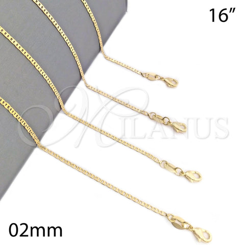 Gargantilla Basica 04.32.0006.16 Oro Laminado, Diseño de Mariner, Pulido, Tono Dorado (0.50 Gauge, 02 MM Thickness, 16 Inches Length)