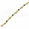 Tobillera Elegante 03.32.0208.10 Oro Laminado, Diseño de Elefante, con Negro Cristal, Pulido Negro, Tono Dorado (03 MM Thickness, 10 Inches Length)