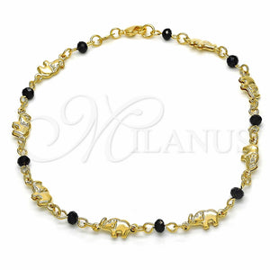 Tobillera Elegante 03.32.0208.10 Oro Laminado, Diseño de Elefante, con Negro Cristal, Pulido Negro, Tono Dorado (03 MM Thickness, 10 Inches Length)