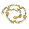 Pulsera Elegante 03.32.0218.07 Oro Laminado, Diseño de Delfín, con Aguamarina Cristal, Pulido, Tono Dorado (7 Inches Length)