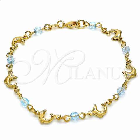Pulsera Elegante 03.32.0218.07 Oro Laminado, Diseño de Delfín, con Aguamarina Cristal, Pulido, Tono Dorado (7 Inches Length)