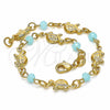 Pulsera Elegante 03.32.0219.07 Oro Laminado, Diseño de Tortuga, con Aqua Azul Cristal, Pulido, Tono Dorado (7 Inches Length)
