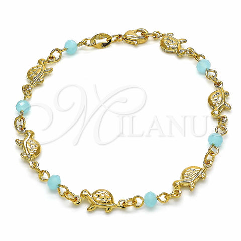 Pulsera Elegante 03.32.0219.07 Oro Laminado, Diseño de Tortuga, con Aqua Azul Cristal, Pulido, Tono Dorado (7 Inches Length)
