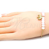 Pulsera de Dije 03.32.0221.07 Oro Laminado, Diseño de Elefante y Snake, con Blanca and Rosado Opal, Pulido, Tono Dorado (7 Inches Length)