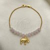 Pulsera de Dije 03.32.0221.07 Oro Laminado, Diseño de Elefante y Snake, con Blanca and Rosado Opal, Pulido, Tono Dorado (7 Inches Length)