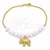 Pulsera de Dije 03.32.0221.07 Oro Laminado, Diseño de Elefante y Snake, con Blanca and Rosado Opal, Pulido, Tono Dorado (7 Inches Length)