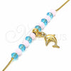 Pulsera de Dije 03.32.0222.07 Oro Laminado, Diseño de Delfín y Snake, con Rosado Opal and Aguamarina Cristal, Pulido, Tono Dorado (7 Inches Length)
