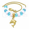 Pulsera de Dije 03.32.0222.07 Oro Laminado, Diseño de Delfín y Snake, con Rosado Opal and Aguamarina Cristal, Pulido, Tono Dorado (7 Inches Length)
