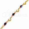 Pulsera Elegante 03.32.0224.07 Oro Laminado, Diseño de Delfín y Figaro, con Negro and Rojo Naranja Azavache, Pulido, Tono Dorado (7 Inches Length)
