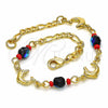 Pulsera Elegante 03.32.0224.07 Oro Laminado, Diseño de Delfín y Figaro, con Negro and Rojo Naranja Azavache, Pulido, Tono Dorado (7 Inches Length)