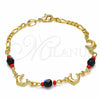 Pulsera Elegante 03.32.0224.07 Oro Laminado, Diseño de Delfín y Figaro, con Negro and Rojo Naranja Azavache, Pulido, Tono Dorado (7 Inches Length)