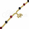 Pulsera de Dije 03.32.0228.07 Oro Laminado, Diseño de Elefante y Bola, con Negro Azavache and Rubi Cristal, Pulido, Tono Dorado (7 Inches Length)