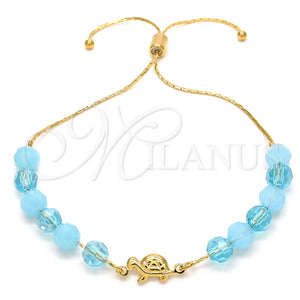 Pulsera Bolo Ajustable 03.32.0233.07 Oro Laminado, Diseño de Tortuga y Snake, con Aguamarina and Aqua Azul Cristal, Pulido Azul, Tono Dorado (7 Inches Length)