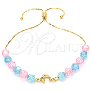 Pulsera Bolo Ajustable 03.32.0235.07 Oro Laminado, Diseño de Delfín y Snake, con Aguamarina and Rosado Cristal, Pulido, Tono Dorado (7 Inches Length)