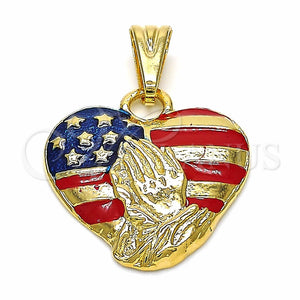 Dije Religioso 03.32.0241 Oro Laminado, Diseño de Corazón y Mano de Dios, Pulido, Tono Dorado