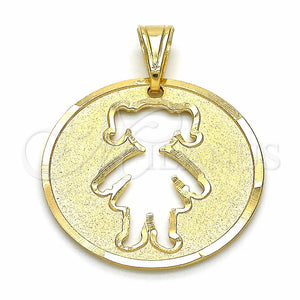 Dije Elegante 03.32.0243 Oro Laminado, Diseño de Niñita Pequeña, Mate, Tono Dorado