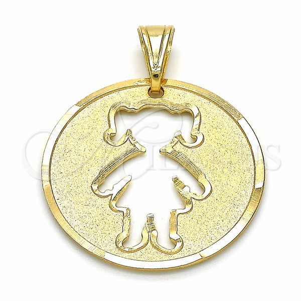 Dije Elegante 03.32.0243 Oro Laminado, Diseño de Niñita Pequeña, Mate, Tono Dorado