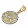 Dije Religioso 03.32.0245 Oro Laminado, Diseño de Trébol de Cuatro Hojas y Ojo Griego, Mate, Dos Tonos