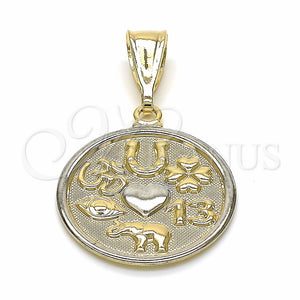 Dije Religioso 03.32.0245 Oro Laminado, Diseño de Trébol de Cuatro Hojas y Ojo Griego, Mate, Dos Tonos