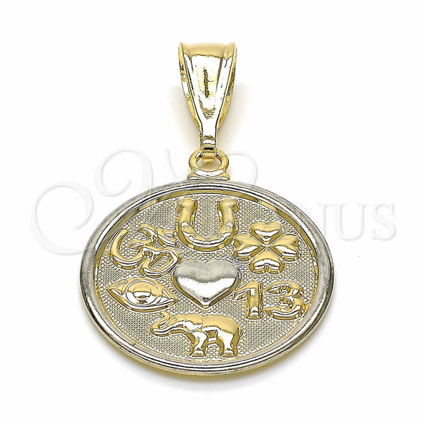 Dije Religioso 03.32.0245 Oro Laminado, Diseño de Trébol de Cuatro Hojas y Ojo Griego, Mate, Dos Tonos