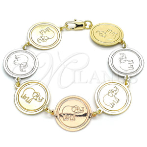 Pulsera Elegante 03.63.2036.07 Oro Laminado, Diseño de Elefante, Pulido, Tres Tonos (18 MM Thickness, 7 Inches Length)