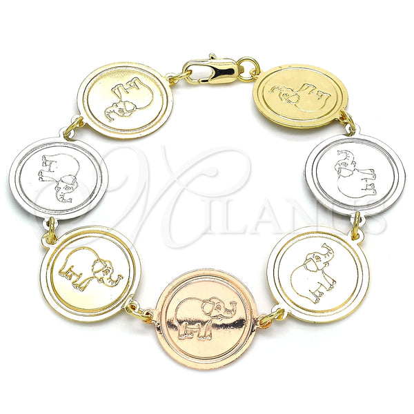 Pulsera Elegante 03.63.2036.07 Oro Laminado, Diseño de Elefante, Pulido, Tres Tonos (18 MM Thickness, 7 Inches Length)