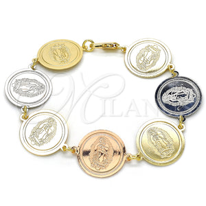 Pulsera Elegante 03.63.2037.07 Oro Laminado, Diseño de Guadalupe, Pulido, Tres Tonos (18 MM Thickness, 7 Inches Length)