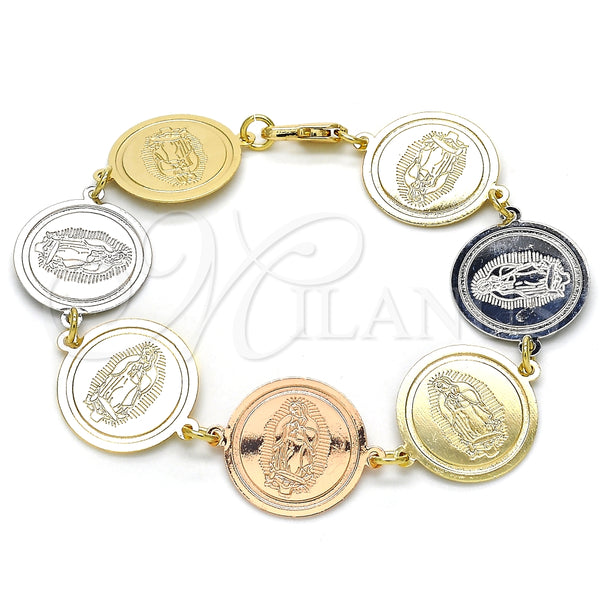 Pulsera Elegante 03.63.2037.07 Oro Laminado, Diseño de Guadalupe, Pulido, Tres Tonos (18 MM Thickness, 7 Inches Length)