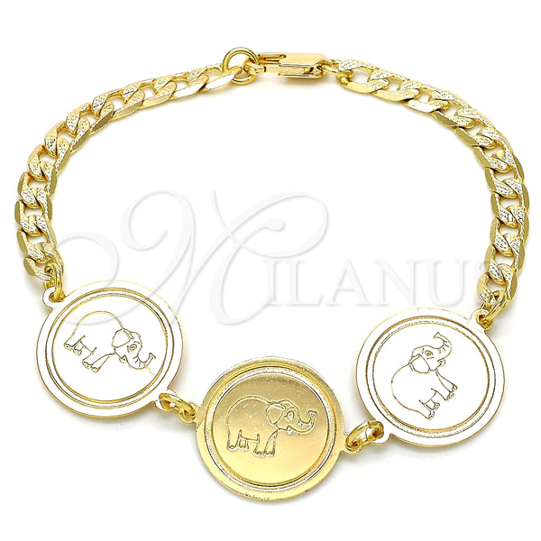 Pulsera Elegante 03.63.2038.08 Oro Laminado, Diseño de Elefante, Pulido, Tono Dorado (05 MM Thickness, 8 Inches Length)
