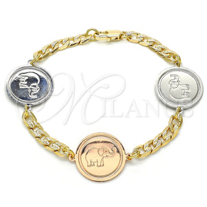 Pulsera Elegante 03.63.2040.07 Oro Laminado, Diseño de Elefante, Pulido, Dos Tonos (05 MM Thickness, 7 Inches Length)