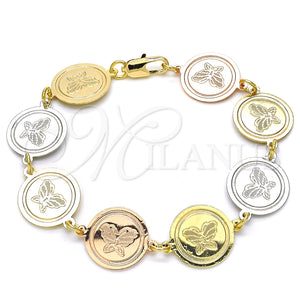 Pulsera Elegante 03.63.2042.07 Oro Laminado, Diseño de Mariposa, Pulido, Tres Tonos (15 MM Thickness, 7 Inches Length)
