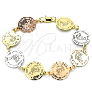Pulsera Elegante 03.63.2043.07 Oro Laminado, Diseño de Delfín, Pulido, Tres Tonos (15 MM Thickness, 7 Inches Length)