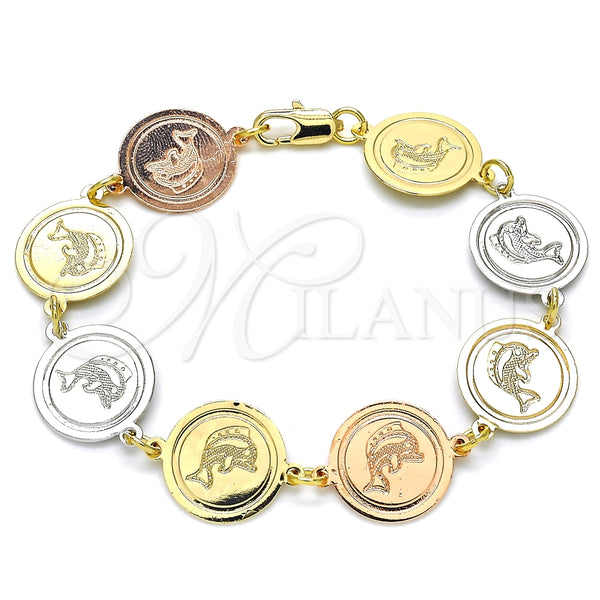 Pulsera Elegante 03.63.2043.07 Oro Laminado, Diseño de Delfín, Pulido, Tres Tonos (15 MM Thickness, 7 Inches Length)