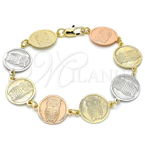 Pulsera Elegante 03.63.2044.07 Oro Laminado, Diseño de Búho, Pulido, Tres Tonos (15 MM Thickness, 7 Inches Length)