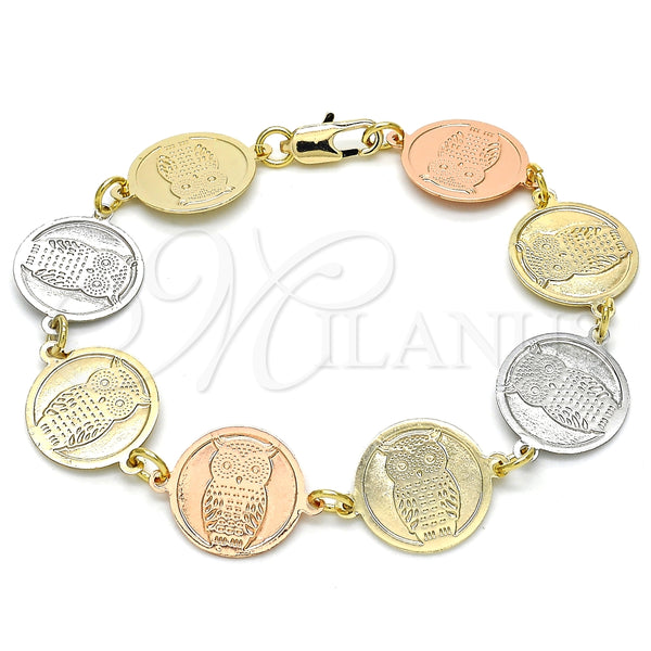 Pulsera Elegante 03.63.2044.07 Oro Laminado, Diseño de Búho, Pulido, Tres Tonos (15 MM Thickness, 7 Inches Length)