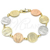 Pulsera Elegante 03.63.2044.07 Oro Laminado, Diseño de Búho, Pulido, Tres Tonos (15 MM Thickness, 7 Inches Length)